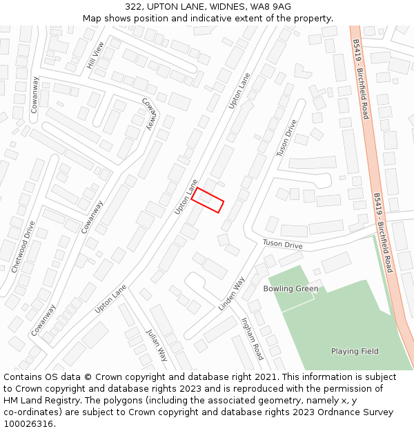 322, UPTON LANE, WIDNES, WA8 9AG: Location map and indicative extent of plot