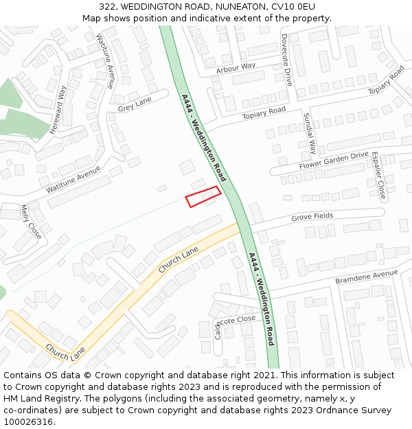 322, WEDDINGTON ROAD, NUNEATON, CV10 0EU: Location map and indicative extent of plot