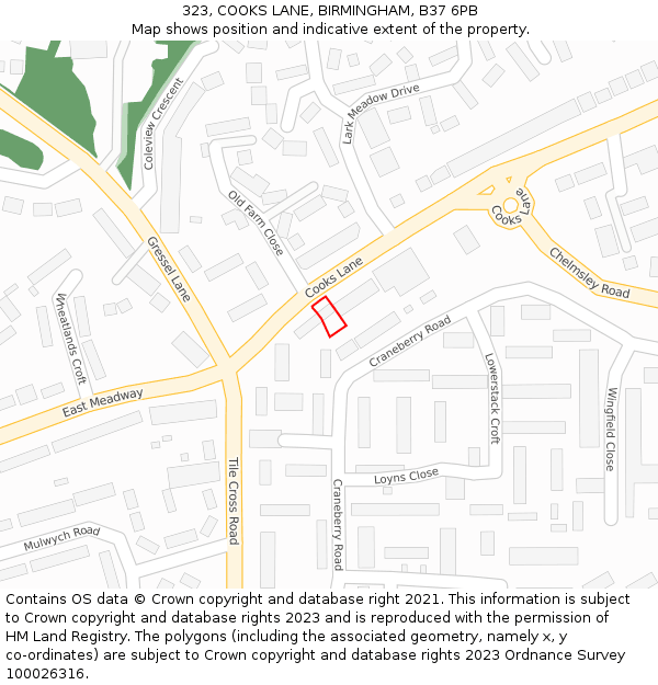 323, COOKS LANE, BIRMINGHAM, B37 6PB: Location map and indicative extent of plot