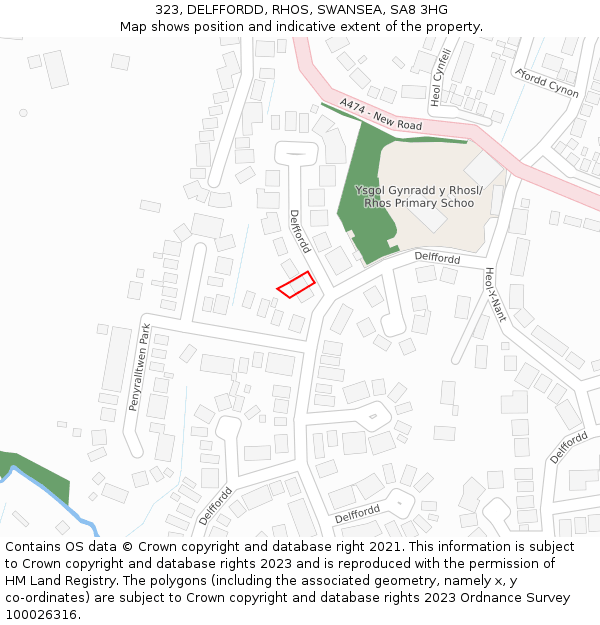 323, DELFFORDD, RHOS, SWANSEA, SA8 3HG: Location map and indicative extent of plot