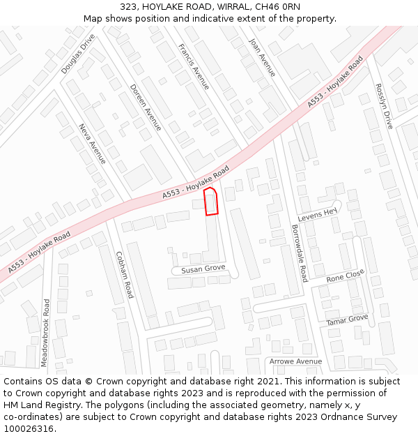 323, HOYLAKE ROAD, WIRRAL, CH46 0RN: Location map and indicative extent of plot