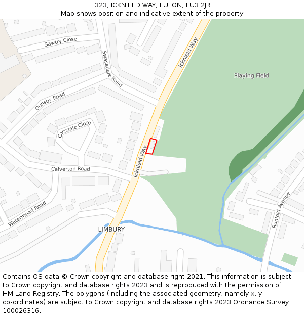 323, ICKNIELD WAY, LUTON, LU3 2JR: Location map and indicative extent of plot