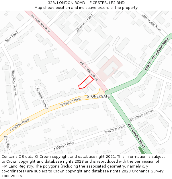 323, LONDON ROAD, LEICESTER, LE2 3ND: Location map and indicative extent of plot