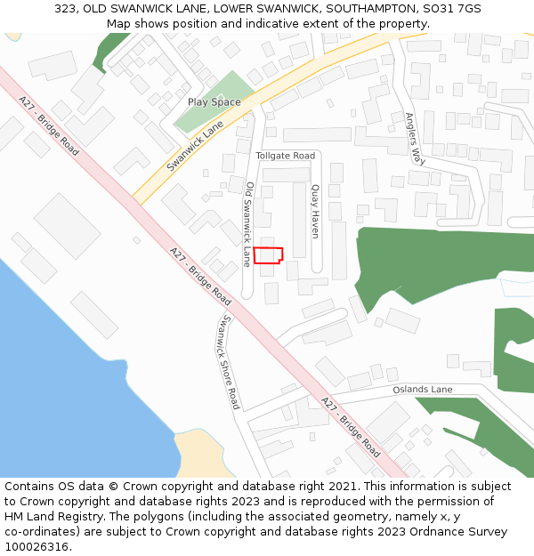323, OLD SWANWICK LANE, LOWER SWANWICK, SOUTHAMPTON, SO31 7GS: Location map and indicative extent of plot