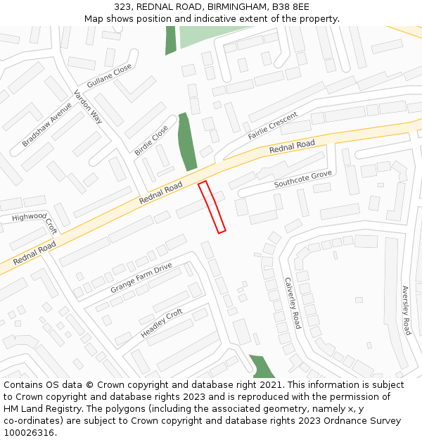 323, REDNAL ROAD, BIRMINGHAM, B38 8EE: Location map and indicative extent of plot