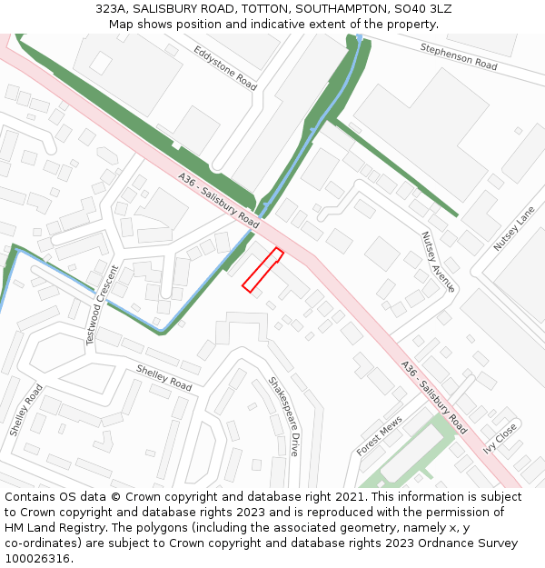 323A, SALISBURY ROAD, TOTTON, SOUTHAMPTON, SO40 3LZ: Location map and indicative extent of plot