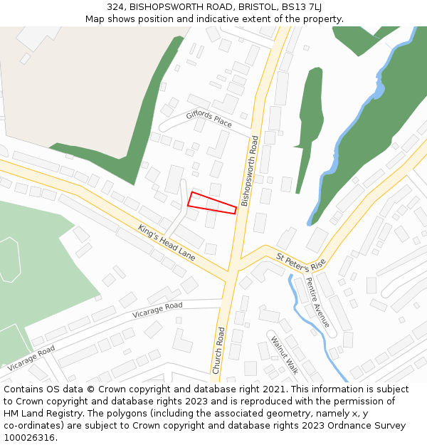 324, BISHOPSWORTH ROAD, BRISTOL, BS13 7LJ: Location map and indicative extent of plot