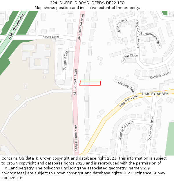 324, DUFFIELD ROAD, DERBY, DE22 1EQ: Location map and indicative extent of plot