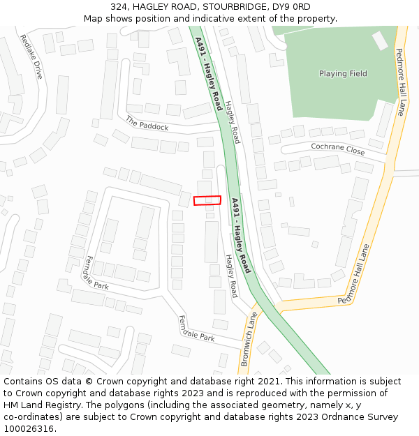 324, HAGLEY ROAD, STOURBRIDGE, DY9 0RD: Location map and indicative extent of plot