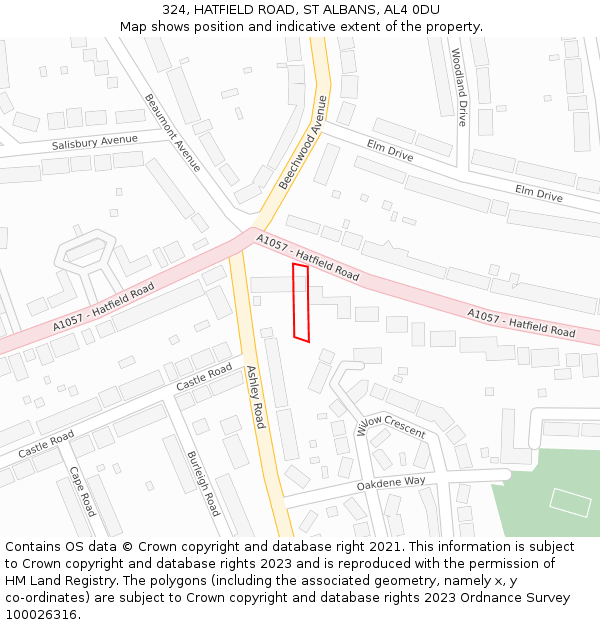 324, HATFIELD ROAD, ST ALBANS, AL4 0DU: Location map and indicative extent of plot