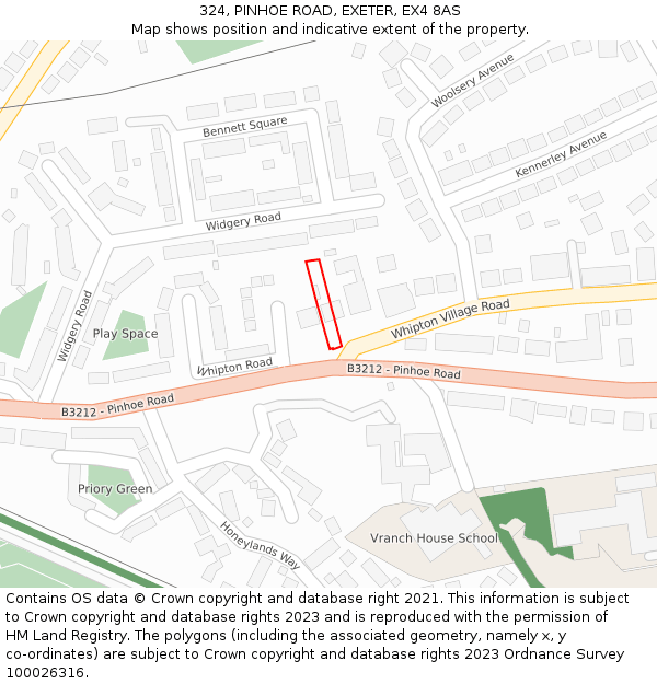 324, PINHOE ROAD, EXETER, EX4 8AS: Location map and indicative extent of plot