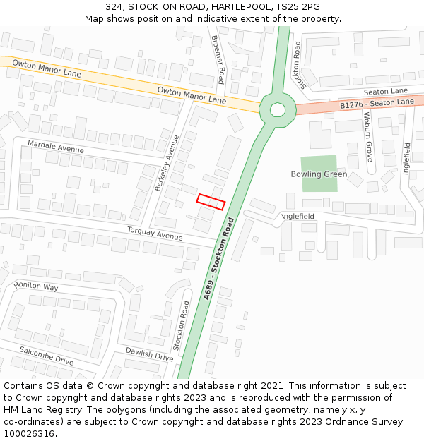 324, STOCKTON ROAD, HARTLEPOOL, TS25 2PG: Location map and indicative extent of plot