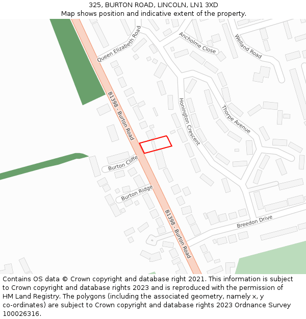 325, BURTON ROAD, LINCOLN, LN1 3XD: Location map and indicative extent of plot