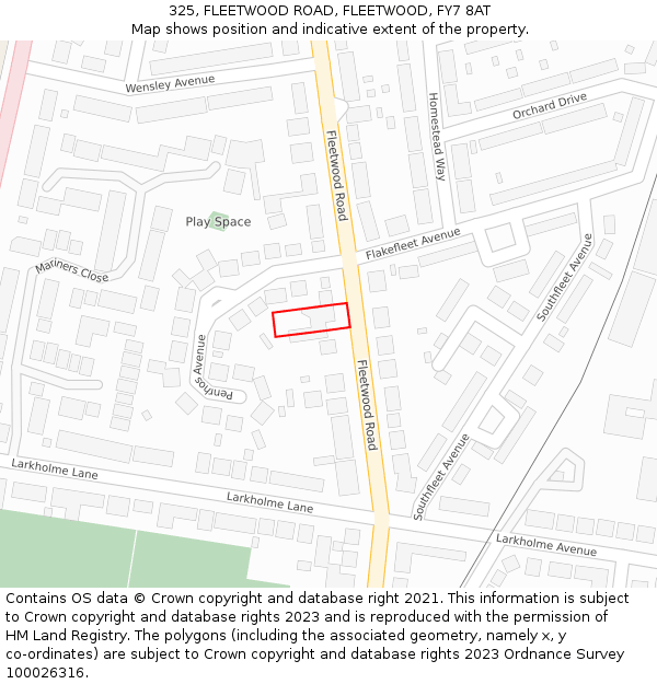 325, FLEETWOOD ROAD, FLEETWOOD, FY7 8AT: Location map and indicative extent of plot