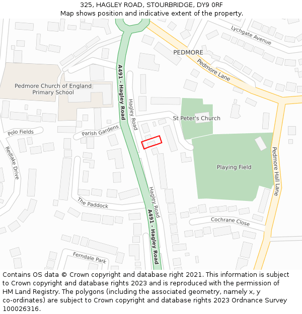 325, HAGLEY ROAD, STOURBRIDGE, DY9 0RF: Location map and indicative extent of plot