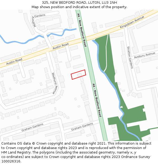 325, NEW BEDFORD ROAD, LUTON, LU3 1NH: Location map and indicative extent of plot