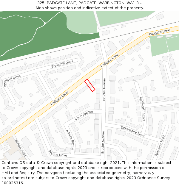 325, PADGATE LANE, PADGATE, WARRINGTON, WA1 3JU: Location map and indicative extent of plot