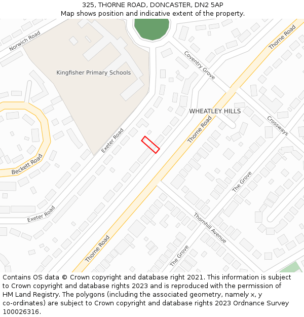 325, THORNE ROAD, DONCASTER, DN2 5AP: Location map and indicative extent of plot