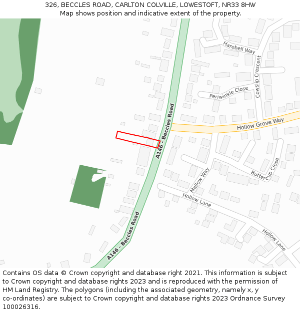 326, BECCLES ROAD, CARLTON COLVILLE, LOWESTOFT, NR33 8HW: Location map and indicative extent of plot