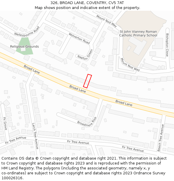 326, BROAD LANE, COVENTRY, CV5 7AT: Location map and indicative extent of plot