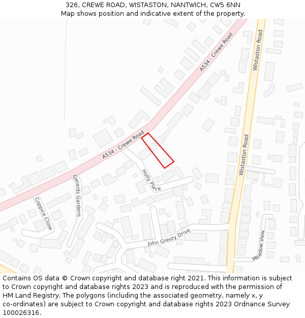 326, CREWE ROAD, WISTASTON, NANTWICH, CW5 6NN: Location map and indicative extent of plot