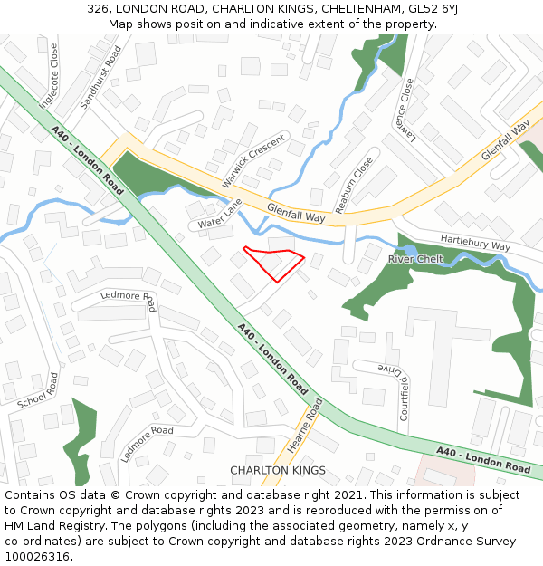 326, LONDON ROAD, CHARLTON KINGS, CHELTENHAM, GL52 6YJ: Location map and indicative extent of plot