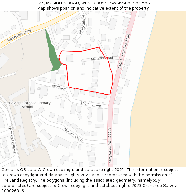 326, MUMBLES ROAD, WEST CROSS, SWANSEA, SA3 5AA: Location map and indicative extent of plot