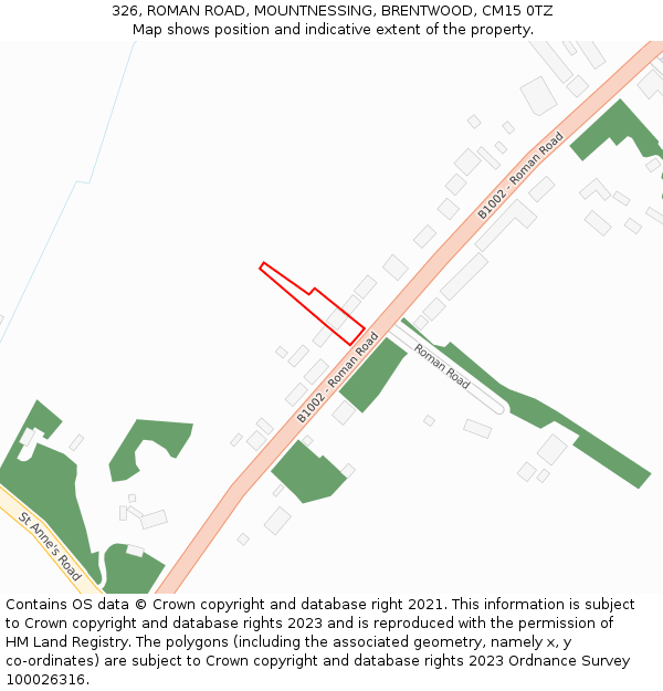 326, ROMAN ROAD, MOUNTNESSING, BRENTWOOD, CM15 0TZ: Location map and indicative extent of plot