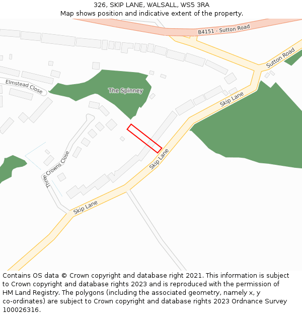 326, SKIP LANE, WALSALL, WS5 3RA: Location map and indicative extent of plot