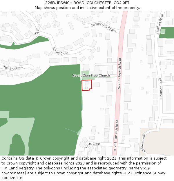 326B, IPSWICH ROAD, COLCHESTER, CO4 0ET: Location map and indicative extent of plot