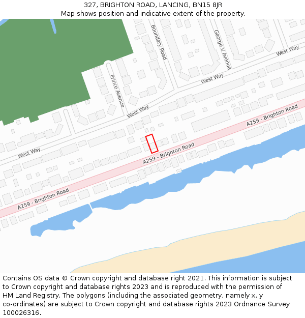 327, BRIGHTON ROAD, LANCING, BN15 8JR: Location map and indicative extent of plot