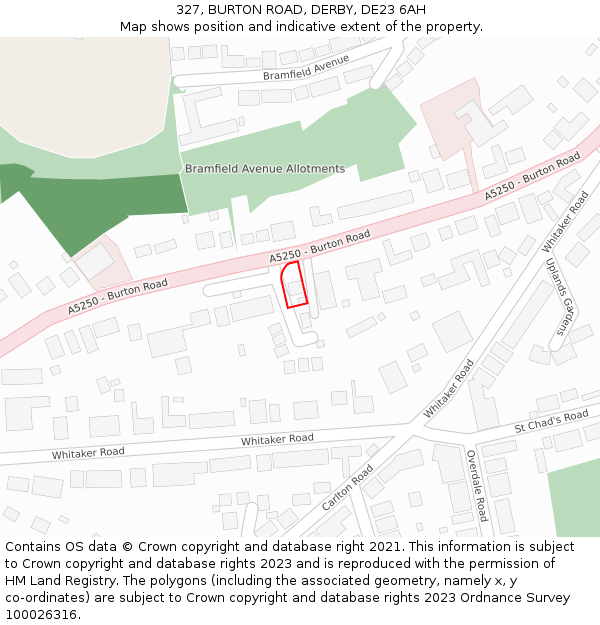 327, BURTON ROAD, DERBY, DE23 6AH: Location map and indicative extent of plot