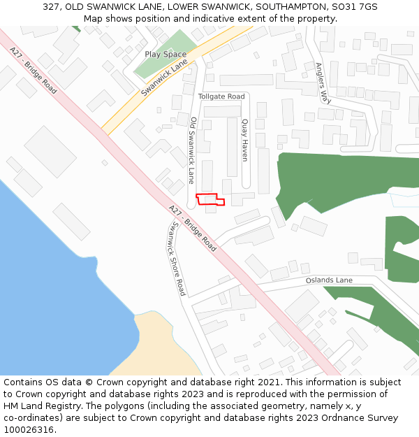 327, OLD SWANWICK LANE, LOWER SWANWICK, SOUTHAMPTON, SO31 7GS: Location map and indicative extent of plot