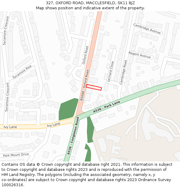 327, OXFORD ROAD, MACCLESFIELD, SK11 8JZ: Location map and indicative extent of plot