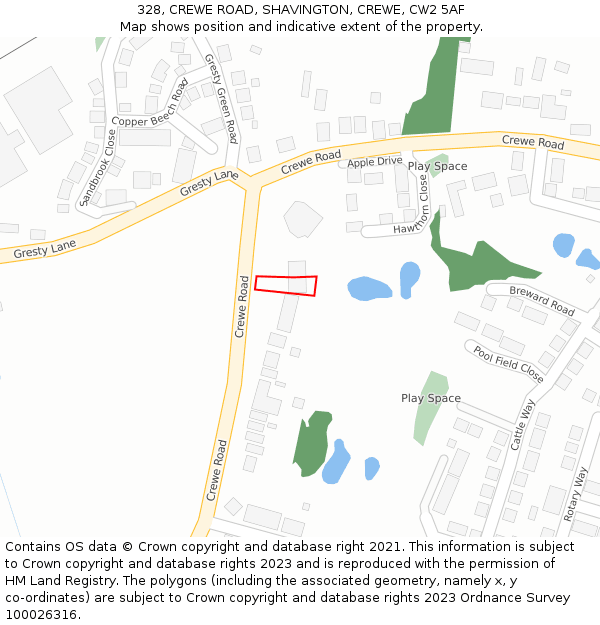 328, CREWE ROAD, SHAVINGTON, CREWE, CW2 5AF: Location map and indicative extent of plot