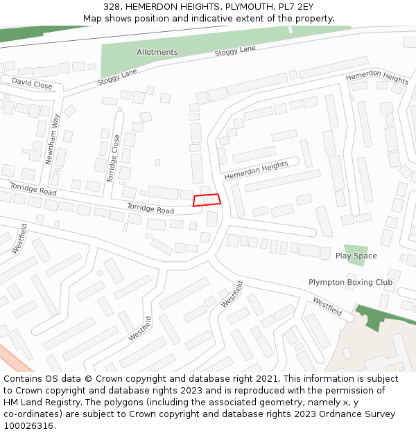 328, HEMERDON HEIGHTS, PLYMOUTH, PL7 2EY: Location map and indicative extent of plot