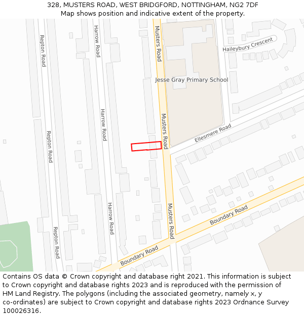 328, MUSTERS ROAD, WEST BRIDGFORD, NOTTINGHAM, NG2 7DF: Location map and indicative extent of plot