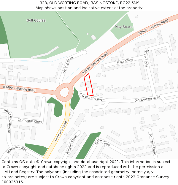 328, OLD WORTING ROAD, BASINGSTOKE, RG22 6NY: Location map and indicative extent of plot