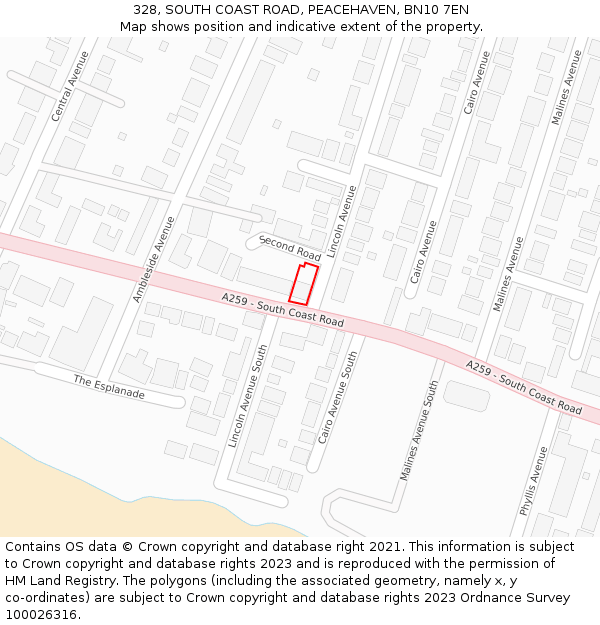 328, SOUTH COAST ROAD, PEACEHAVEN, BN10 7EN: Location map and indicative extent of plot