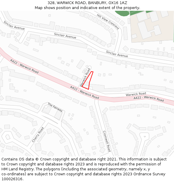 328, WARWICK ROAD, BANBURY, OX16 1AZ: Location map and indicative extent of plot