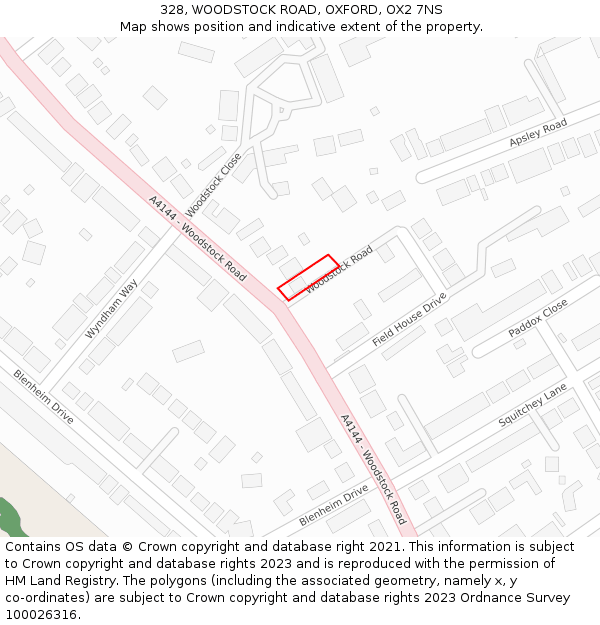 328, WOODSTOCK ROAD, OXFORD, OX2 7NS: Location map and indicative extent of plot