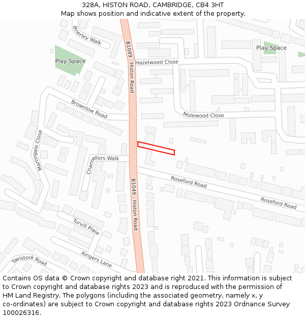 328A, HISTON ROAD, CAMBRIDGE, CB4 3HT: Location map and indicative extent of plot