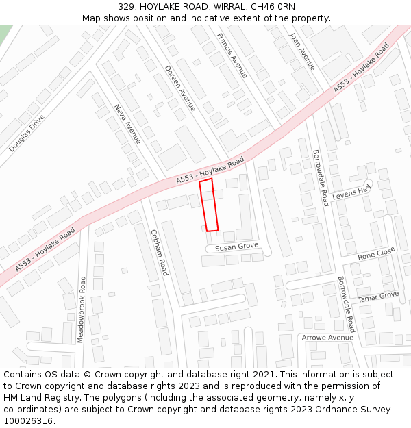 329, HOYLAKE ROAD, WIRRAL, CH46 0RN: Location map and indicative extent of plot