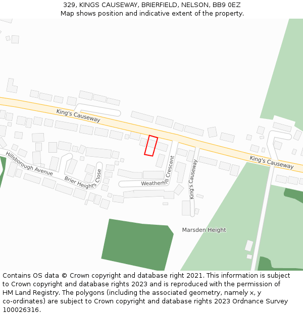 329, KINGS CAUSEWAY, BRIERFIELD, NELSON, BB9 0EZ: Location map and indicative extent of plot