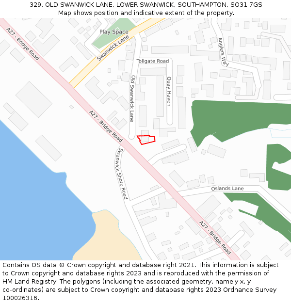 329, OLD SWANWICK LANE, LOWER SWANWICK, SOUTHAMPTON, SO31 7GS: Location map and indicative extent of plot