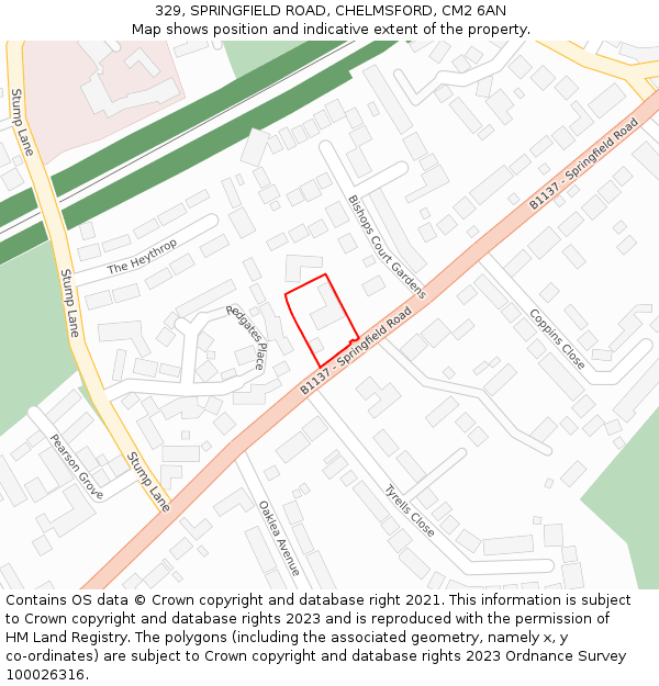 329, SPRINGFIELD ROAD, CHELMSFORD, CM2 6AN: Location map and indicative extent of plot