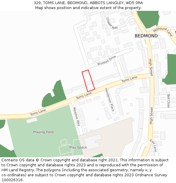 329, TOMS LANE, BEDMOND, ABBOTS LANGLEY, WD5 0RA: Location map and indicative extent of plot