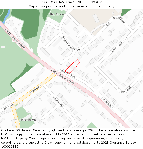 329, TOPSHAM ROAD, EXETER, EX2 6EY: Location map and indicative extent of plot