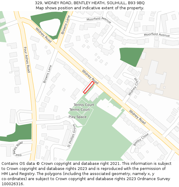 329, WIDNEY ROAD, BENTLEY HEATH, SOLIHULL, B93 9BQ: Location map and indicative extent of plot