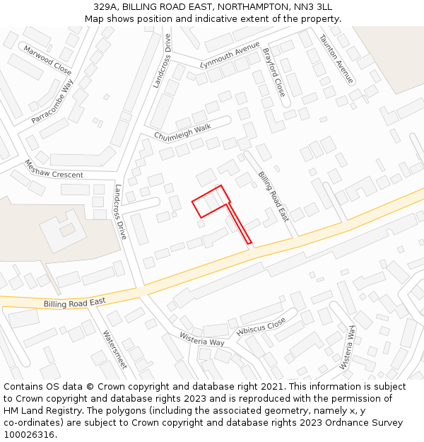 329A, BILLING ROAD EAST, NORTHAMPTON, NN3 3LL: Location map and indicative extent of plot